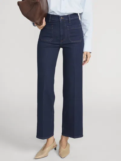 Frame Women's The Anchor High-rise Wide Jeans In Navy Raw Fray In Metallic