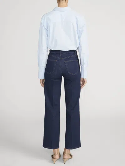 Frame Women's The Anchor High-rise Wide Jeans In Navy Raw Fray In Metallic