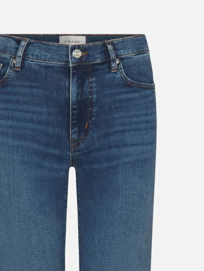 Frame Stretch Denim Straight Leg Five Pocket Jeans In Blue