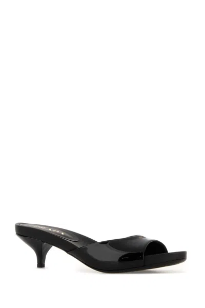 Prada Black Leather Mules In Black