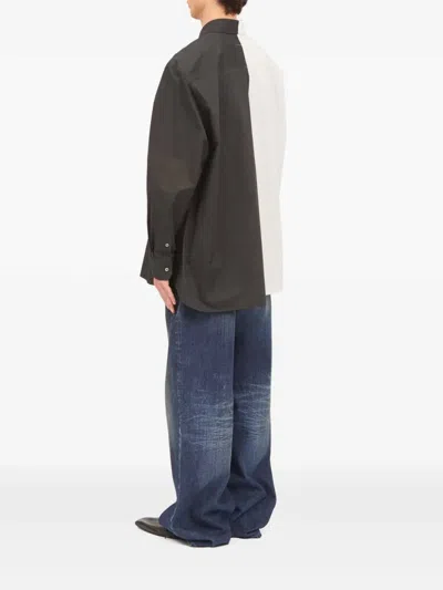Mm6 Maison Margiela Tailored Black Shirt With Pointed Collar And Button Cuffs In Multi