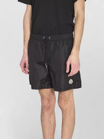Moncler Logo Patch Detail Elastic Waist Swim Shorts In Black