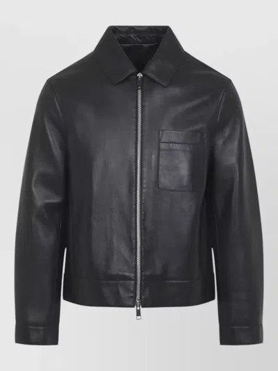 Yves Salomon Black Solid Jacket In Blue