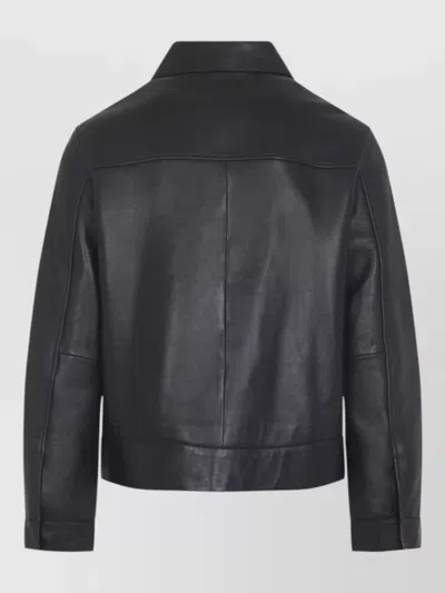 Yves Salomon Black Solid Jacket In Blue