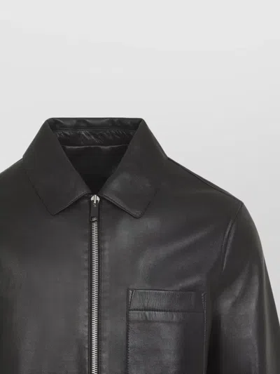 Yves Salomon Black Solid Jacket In Blue