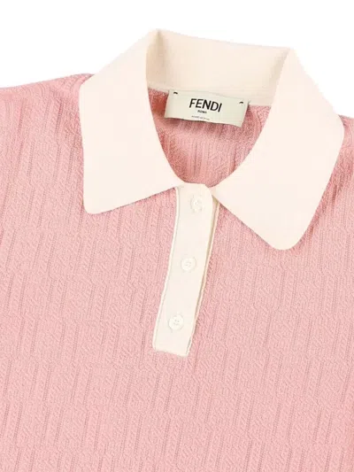 Fendi Women Cotton And Silk Blend Short Dress With All-over Ff Motif In Pink