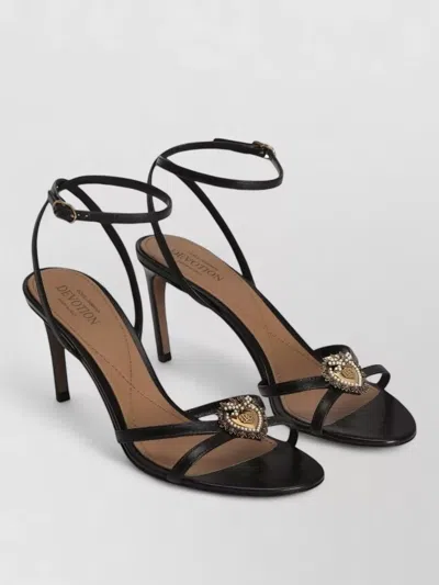 Dolce & Gabbana Sandals Thin Straps Stiletto Heel Heart In Black