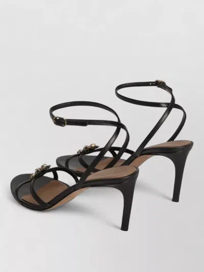 Dolce & Gabbana Sandals Thin Straps Stiletto Heel Heart In Black