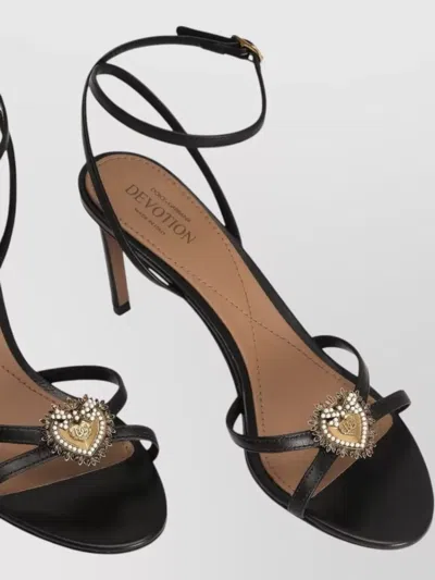 Dolce & Gabbana Sandals Thin Straps Stiletto Heel Heart In Black