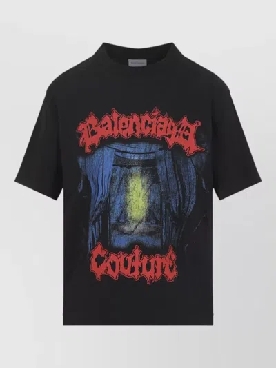 Balenciaga Medium Fit Graphic Crew Neck T Shirt In Blue