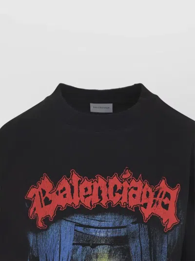 Balenciaga Medium Fit Graphic Crew Neck T Shirt In Blue