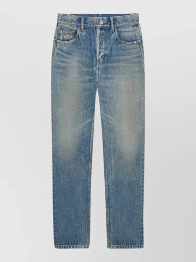 Saint Laurent 90s Slim Ankle Trousers Belt Loops In Blue