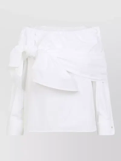 Max Mara Off-the-shoulder Tie-detailed Gathered Cotton-poplin Blouse In White