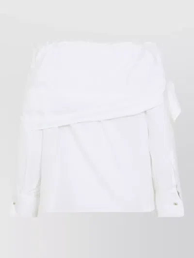 Max Mara Off-the-shoulder Tie-detailed Gathered Cotton-poplin Blouse In White