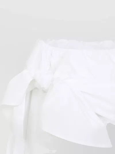 Max Mara Off-the-shoulder Tie-detailed Gathered Cotton-poplin Blouse In White