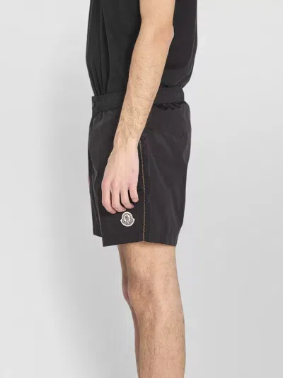 Moncler Logo Patch Detail Elastic Waist Swim Shorts In Black