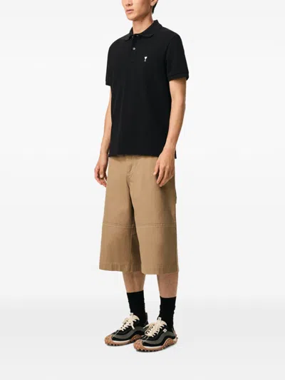 Ami Alexandre Mattiussi Black Cotton Short Sleeves Ami De Coeur Polo Shirt Black
