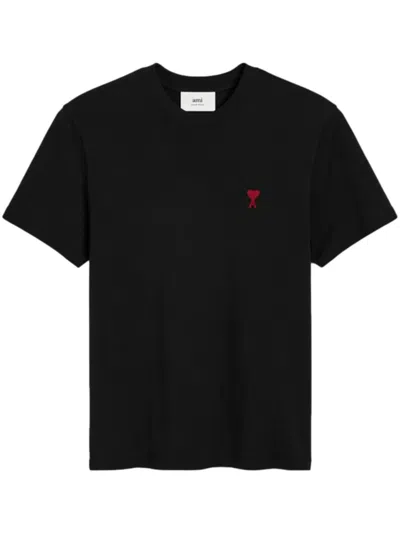 Ami Alexandre Mattiussi Ami Paris Men Black T-shirt With Ami De Coeur Embroidery On The Front In Cotton Man