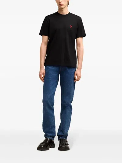 Ami Alexandre Mattiussi Ami Paris Men Black T-shirt With Ami De Coeur Embroidery On The Front In Cotton Man