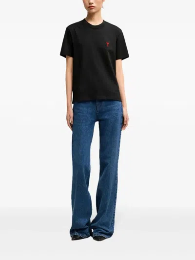Ami Alexandre Mattiussi Ami Paris Men Black T-shirt With Ami De Coeur Embroidery On The Front In Cotton Man