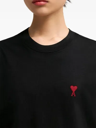 Ami Alexandre Mattiussi Ami Paris Men Black T-shirt With Ami De Coeur Embroidery On The Front In Cotton Man