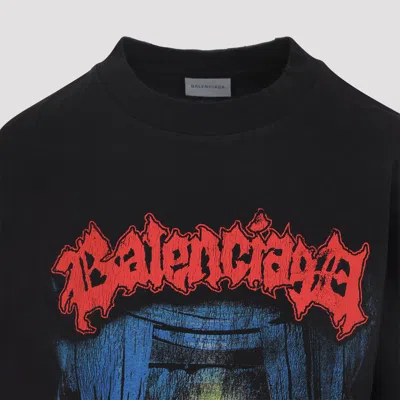 Balenciaga Medium Fit Graphic Crew Neck T Shirt In Black