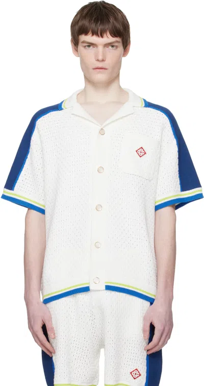 Casablanca Contrasting Trims Chest Pocket Logo-embroidered Short-sleeve Button-up Shirt In White