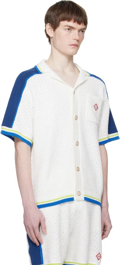 Casablanca Contrasting Trims Chest Pocket Logo-embroidered Short-sleeve Button-up Shirt In White