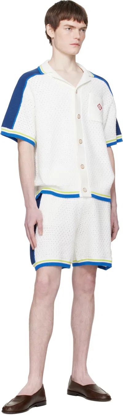 Casablanca Contrasting Trims Chest Pocket Logo-embroidered Short-sleeve Button-up Shirt In White