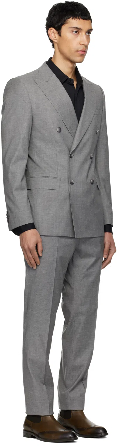 Hugo Boss Houndstooth Long-sleeved Suit In Gray