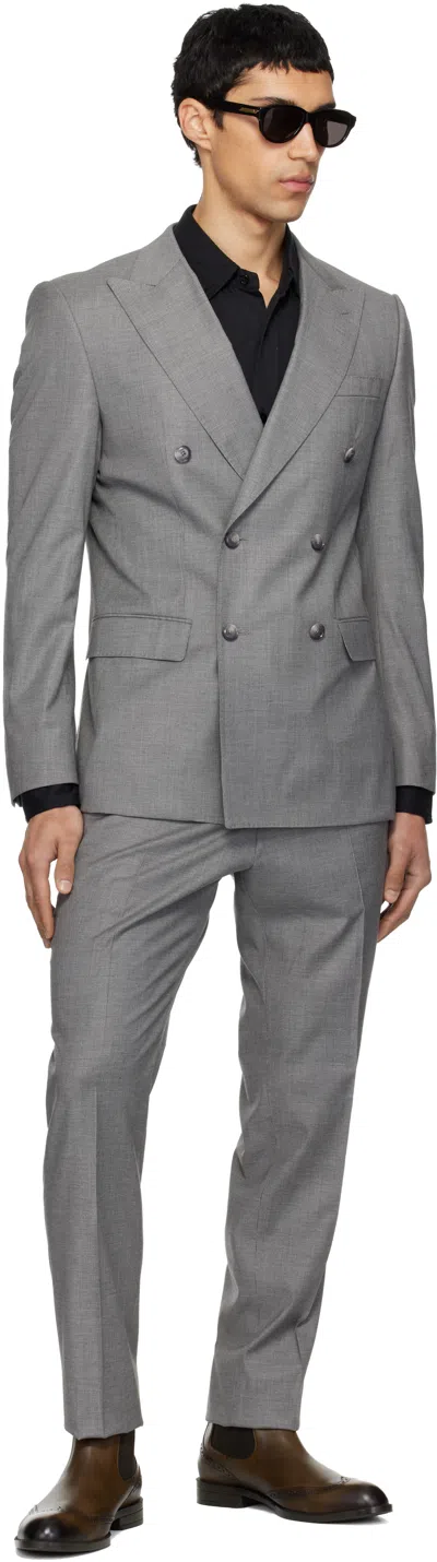Hugo Boss Houndstooth Long-sleeved Suit In Gray
