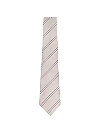 Giorgio Armani Striped Tie Pointed Tip Linear Pattern In Neutral