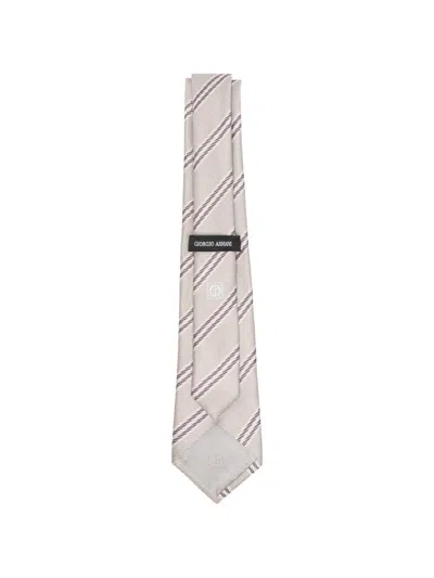 Giorgio Armani Striped Tie Pointed Tip Linear Pattern In Neutral
