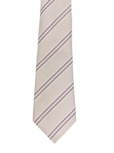 Giorgio Armani Striped Tie Pointed Tip Linear Pattern In Neutral