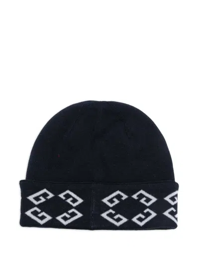 Givenchy Beanie Hat Folded Brim Soft Texture Pattern In Blue