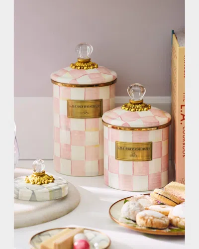 Mackenzie-childs Mackenzie Childs Rosy Check Enameled Steel Small Canister In Neutral