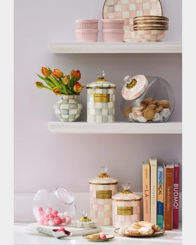 Mackenzie-childs Mackenzie Childs Rosy Check Enameled Steel Small Canister In Neutral