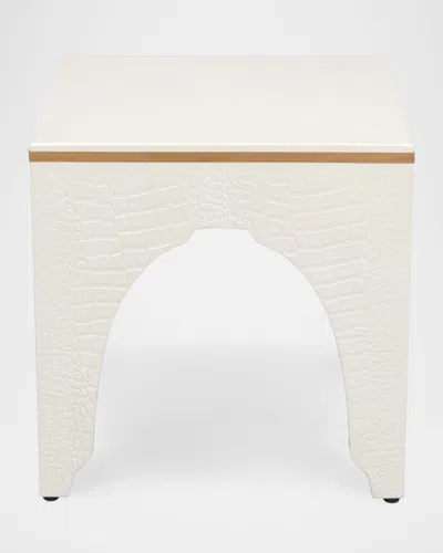 Sarreid Croco-embossed Leather Stool In White
