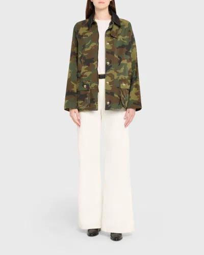 Nili Lotan Casual Jacket High Collar Camouflage Pattern Pockets In Green