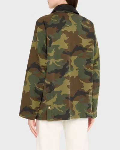 Nili Lotan Casual Jacket High Collar Camouflage Pattern Pockets In Green
