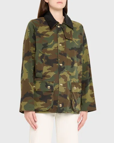 Nili Lotan Casual Jacket High Collar Camouflage Pattern Pockets In Green