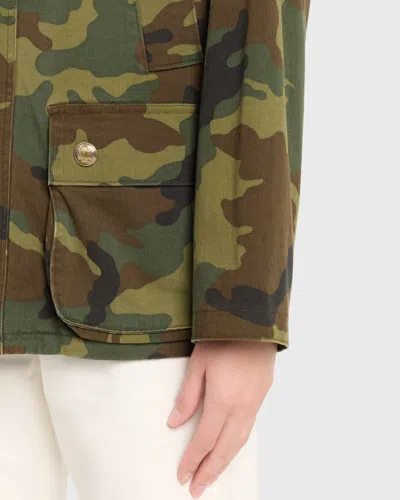 Nili Lotan Casual Jacket High Collar Camouflage Pattern Pockets In Green