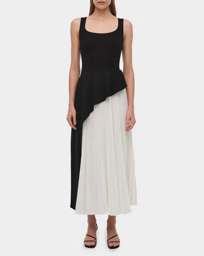 Simkhai Zayla Black And White Dress With Pleated Skirt And Squared Neckline In Tech Fabric Woman