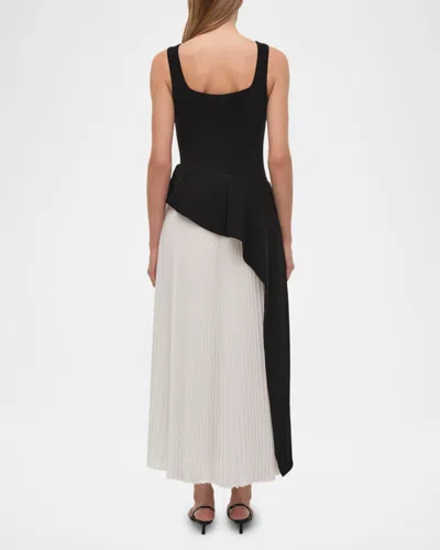 Simkhai Zayla Black And White Dress With Pleated Skirt And Squared Neckline In Tech Fabric Woman