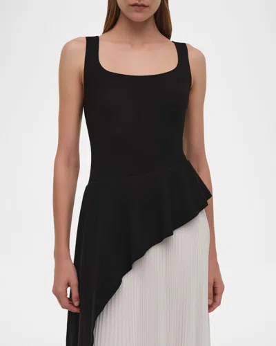 Simkhai Zayla Black And White Dress With Pleated Skirt And Squared Neckline In Tech Fabric Woman