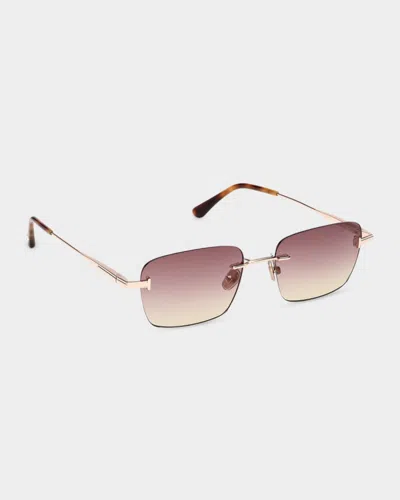 Tom Ford Jake 54mm Gradient Rectangular Sunglasses In Gold