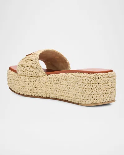 Versace Logo-embellished Raffia Platform Slides In Brown