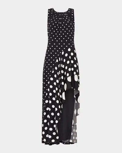 Milly Spencer Sleeveless Polka Dot Ruffle Maxi Dres In Black