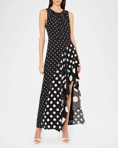 Milly Spencer Sleeveless Polka Dot Ruffle Maxi Dres In Black