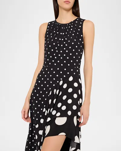 Milly Spencer Sleeveless Polka Dot Ruffle Maxi Dres In Black